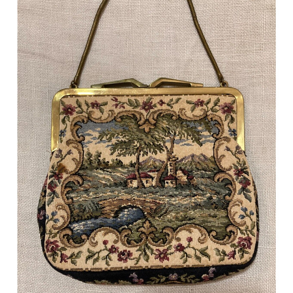 1950s Petit Point Tapestry Purse | West Germany | Gold Snake Chain - Picture 8 of 8